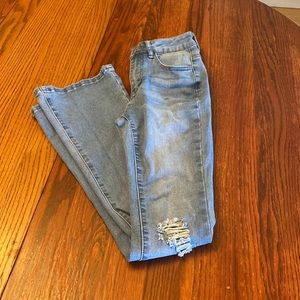 SHEIN Petite 0 Light Wash Distressed Flared Jeans